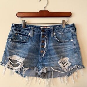 Free People We The Free Distressed Jean Shorts With Holes Pockets Exposed Sz 27